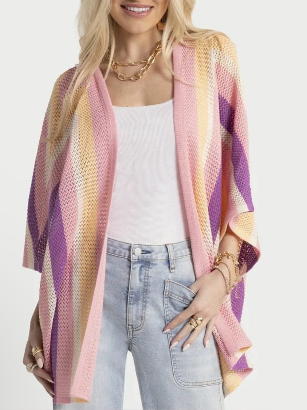 Jessica Simpson Cordelia Pointelle Kimono Crochet Cardigan Cover Up Size S/M NWT